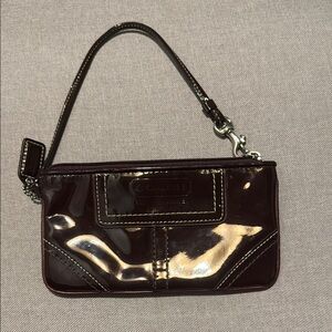 Coach Shiny Dark Brown Wristlet